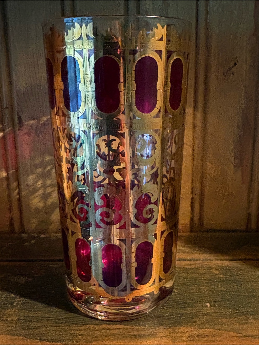 Vintage Culver Cranberry Scroll 22K Gold Highball Glasses - Set of 6 - MCM